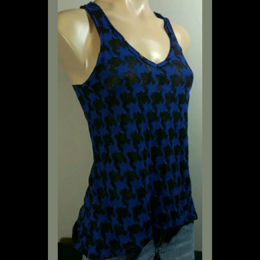 EYELASH COUTURE HOUNDSTOOTH BLUE BLACK TANK SHIRT